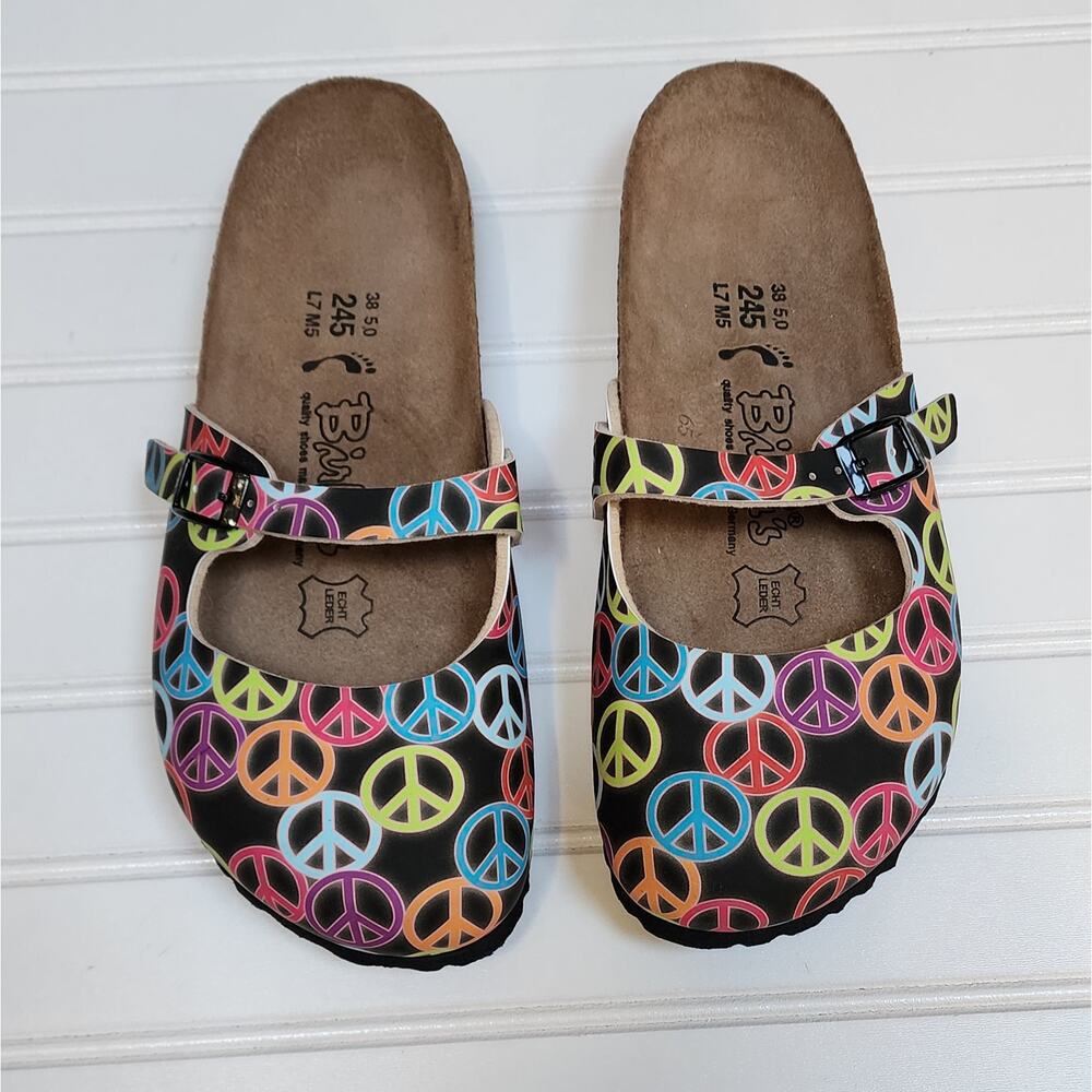 Birkenstock Birki's Peace Sign Print Mary Jane Clogs Size 7 Women's/5 Men's - Picture 3 of 10